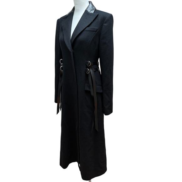 NEW ADEAM Trench Coat Full Length Wool Women’s 4 Black Harness Luxury Minimalist - Picture 3 of 11